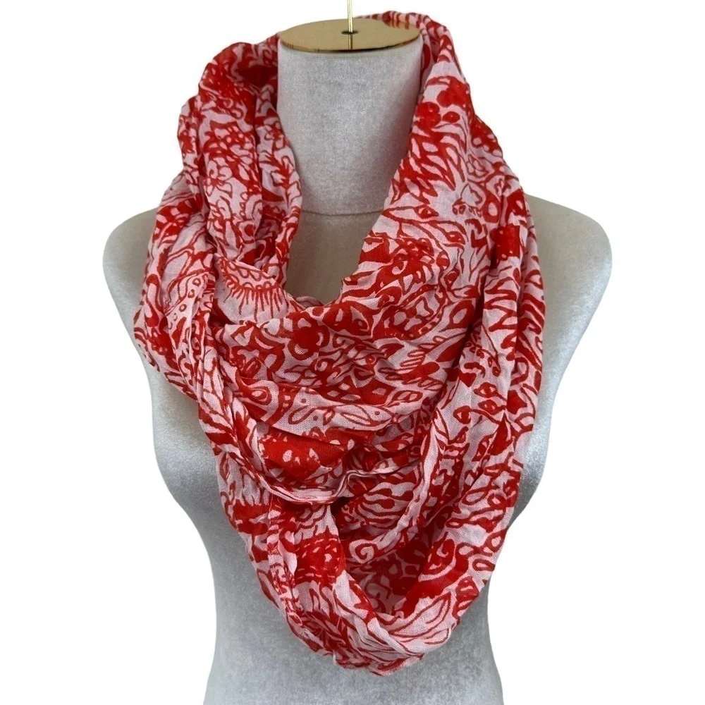 Poppy Orange White Floral Infinity Lightweight Scarf